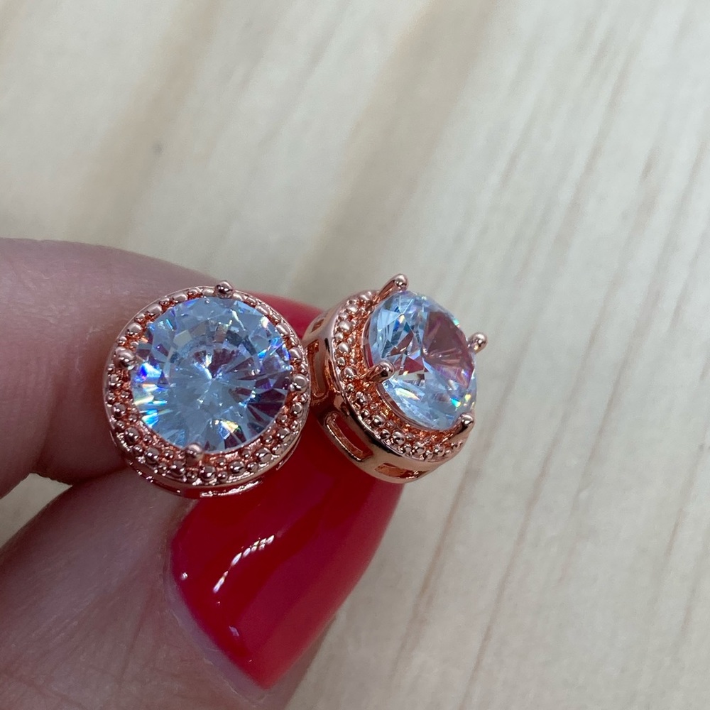 Rose Gold Plated CZ Stud Earrings - Picture 2 of 4